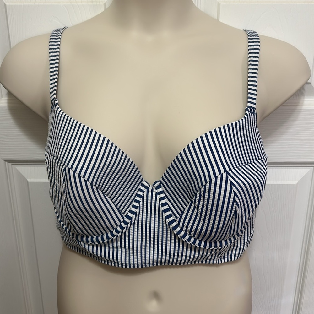 Lane Bryant Blue and White Striped Bikini Top